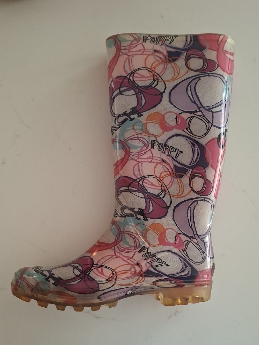 Coach "Poppy" Pink & Multi-coloured Monogram Printed Tall Rainboots (US 8)